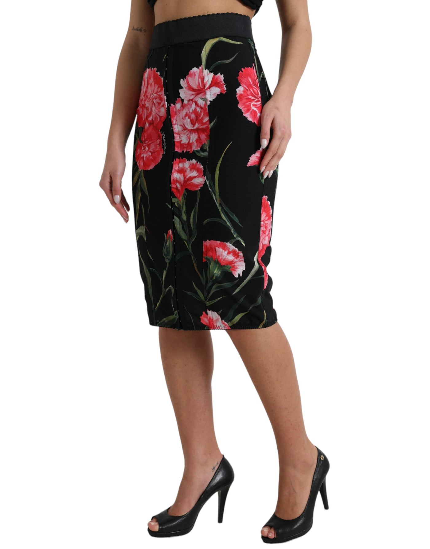 Jupe crayon noire à œillets Dolce &amp; Gabbana, longueur genou
