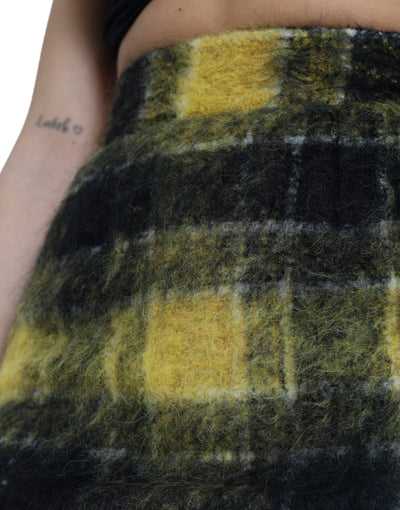 Jupe crayon en laine brossée à carreaux jaune et noir Dolce &amp; Gabbana