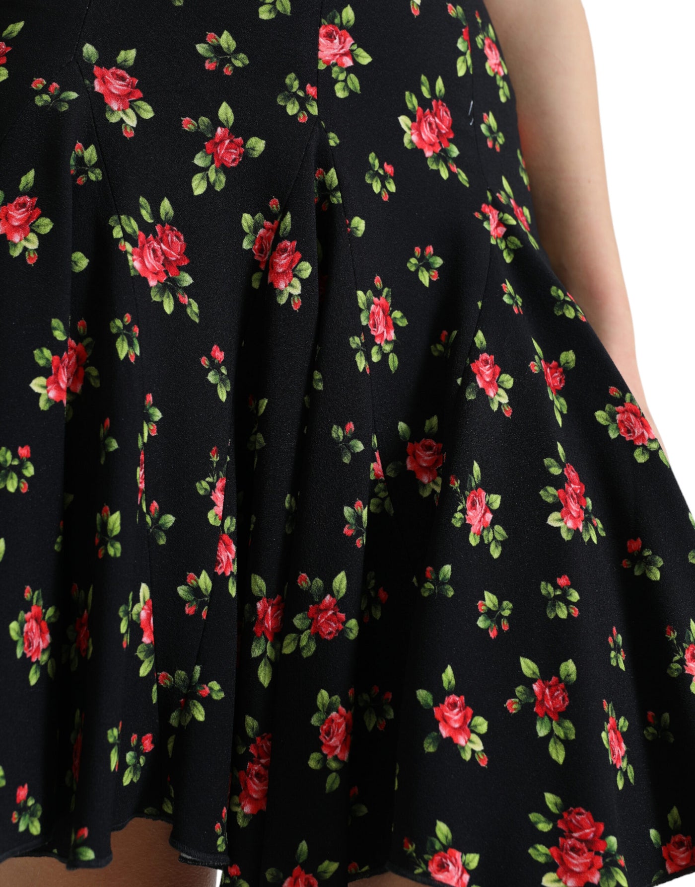 Mini-jupe trapèze taille haute à imprimé roses noires Dolce &amp; Gabbana
