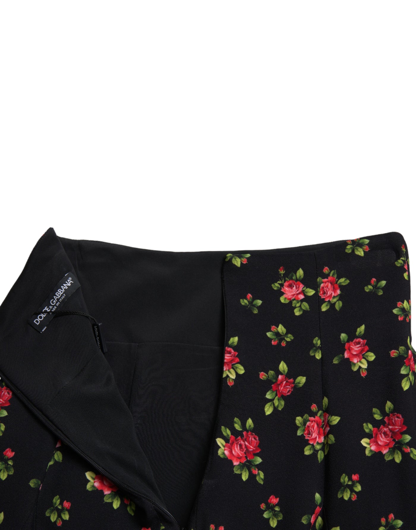 Mini-jupe trapèze taille haute à imprimé roses noires Dolce &amp; Gabbana