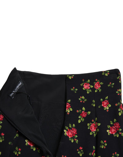 Mini-jupe trapèze taille haute à imprimé roses noires Dolce &amp; Gabbana