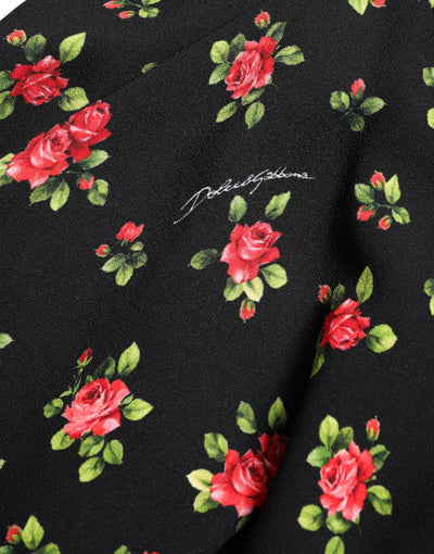 Mini-jupe trapèze taille haute à imprimé roses noires Dolce &amp; Gabbana