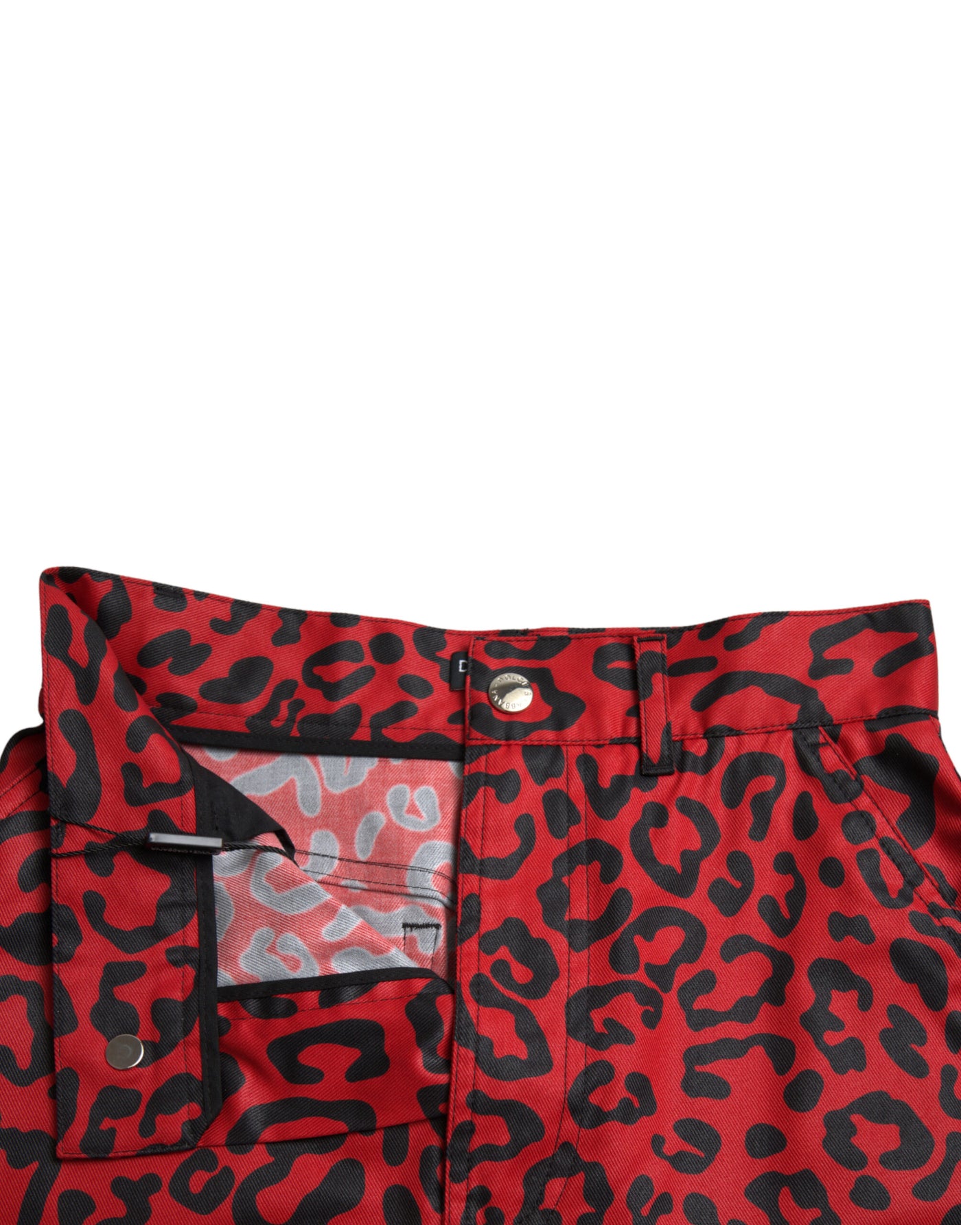 Mini-jupe taille haute en coton à imprimé léopard rouge Dolce &amp; Gabbana