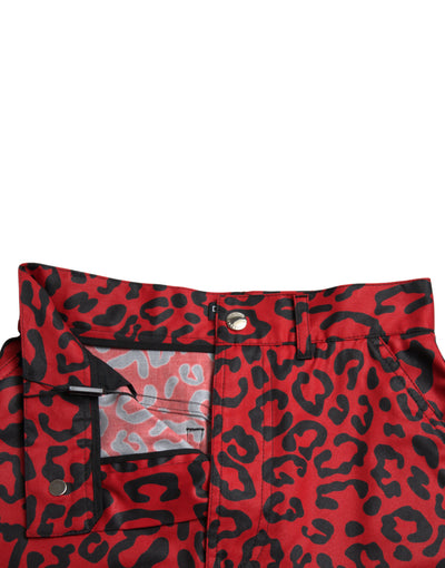 Mini-jupe taille haute en coton à imprimé léopard rouge Dolce &amp; Gabbana
