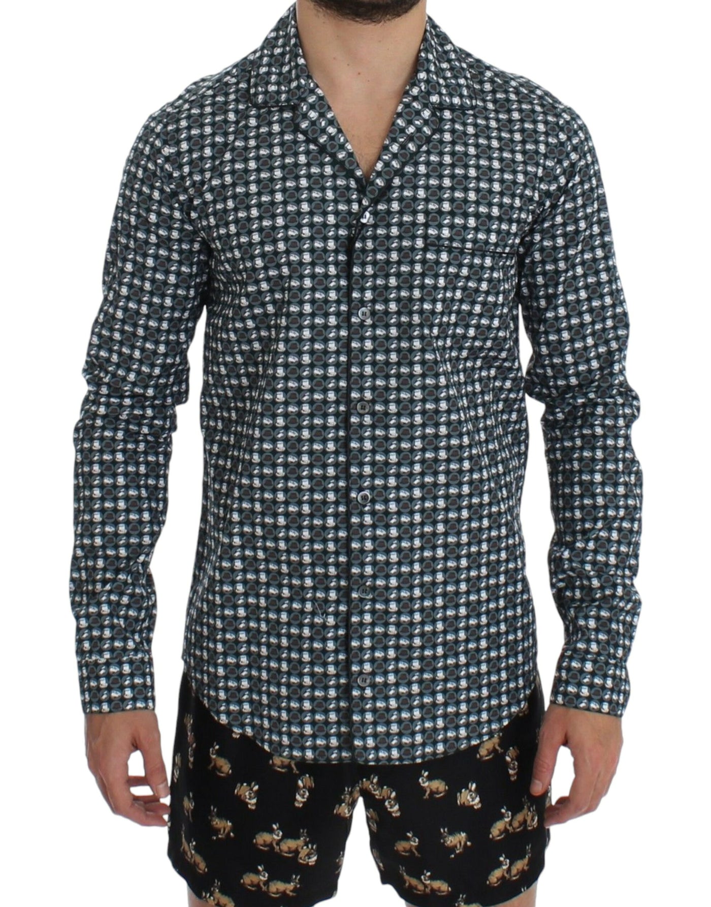 Chemise de pyjama en coton à imprimé chapeau vert Dolce &amp; Gabbana