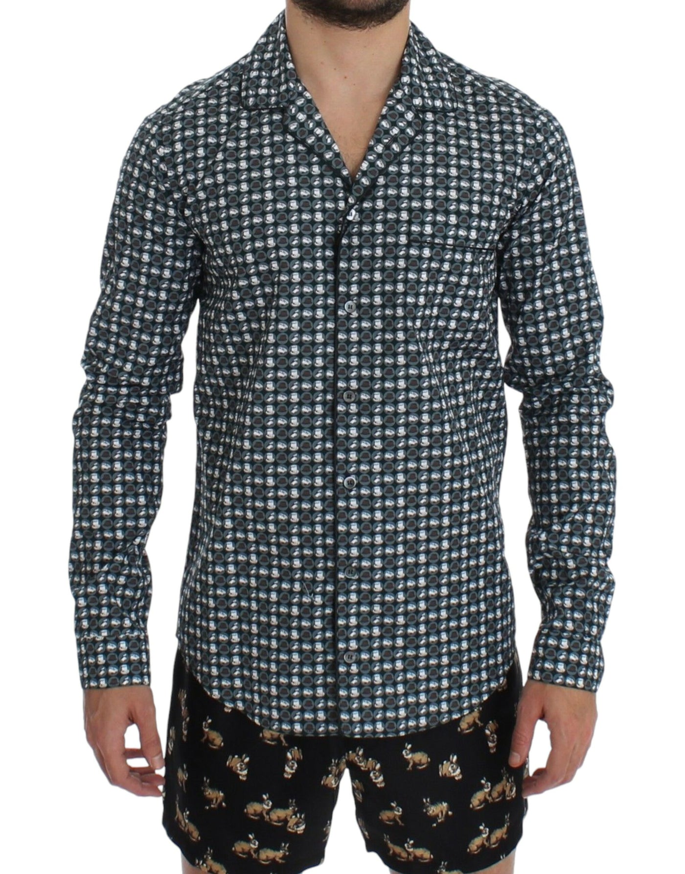 Chemise de pyjama en coton à imprimé chapeau vert Dolce &amp; Gabbana