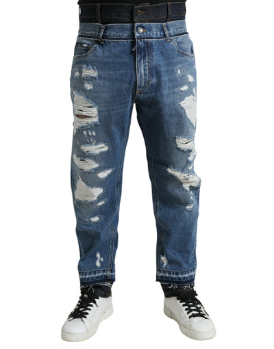 Dolce &amp; Gabbana Blauwe Gescheurde Katoenen Heren Denim Jeans
