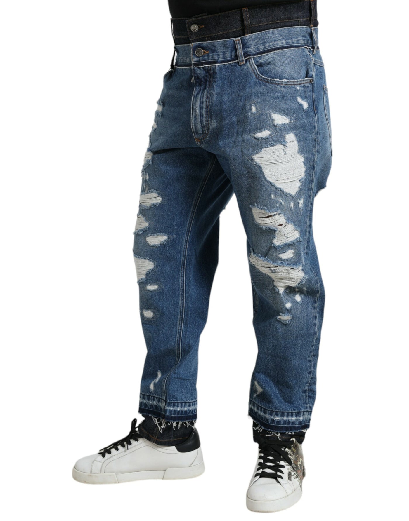 Dolce &amp; Gabbana Blauwe Gescheurde Katoenen Heren Denim Jeans