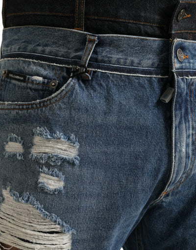 Dolce &amp; Gabbana Blauwe Gescheurde Katoenen Heren Denim Jeans