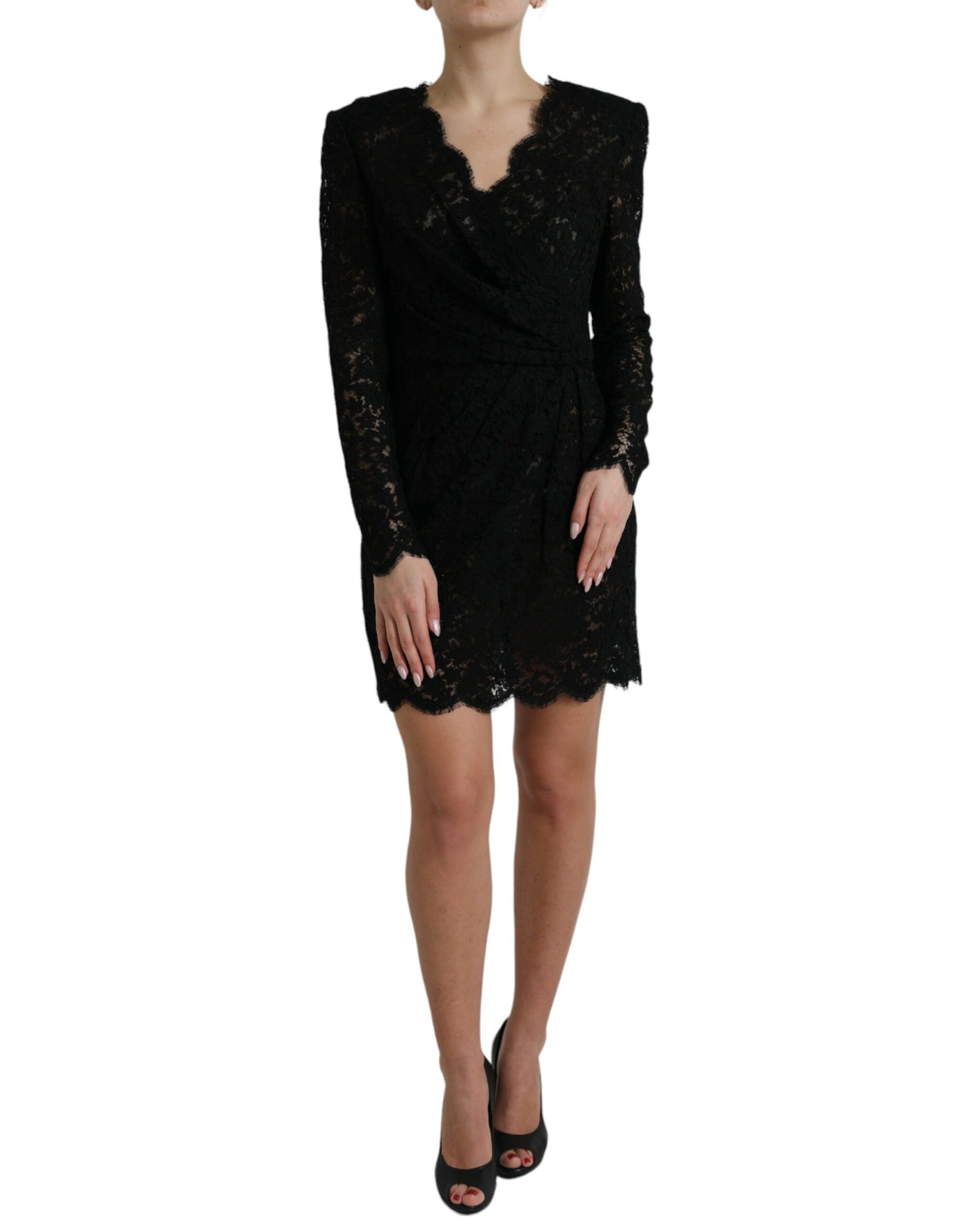 Mini-robe fourreau moulante noire en coton et dentelle Dolce &amp; Gabbana