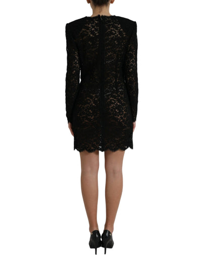 Mini-robe fourreau moulante noire en coton et dentelle Dolce &amp; Gabbana