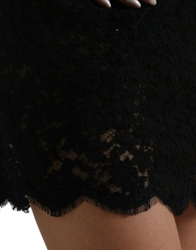Mini-robe fourreau moulante noire en coton et dentelle Dolce &amp; Gabbana
