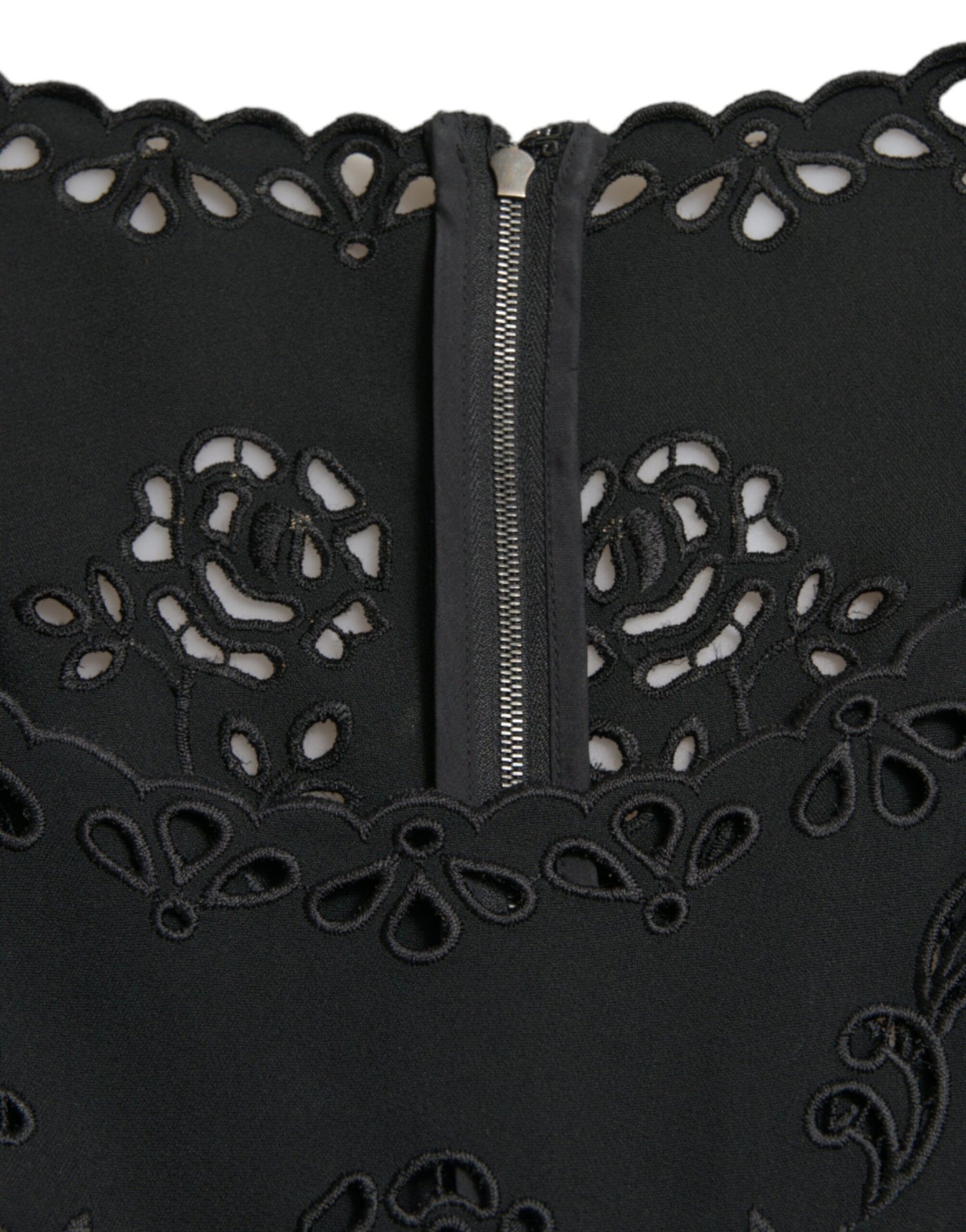 Dolce &amp; Gabbana zwarte viscose bodycon midi-jurk met bloemenkant