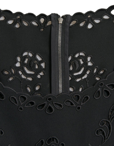 Dolce &amp; Gabbana zwarte viscose bodycon midi-jurk met bloemenkant