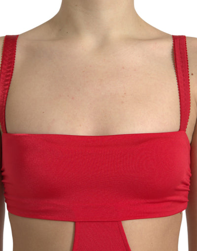 Mini-robe fourreau en nylon rouge à découpes Dolce &amp; Gabbana sans manches