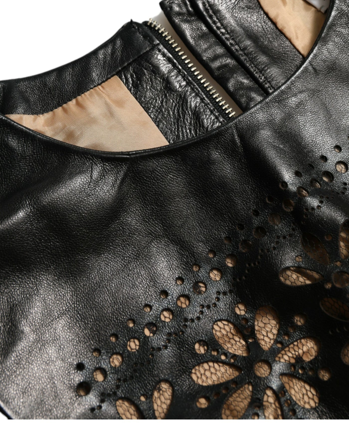 Mini-robe trapèze découpée en nylon noir brillant Valentino