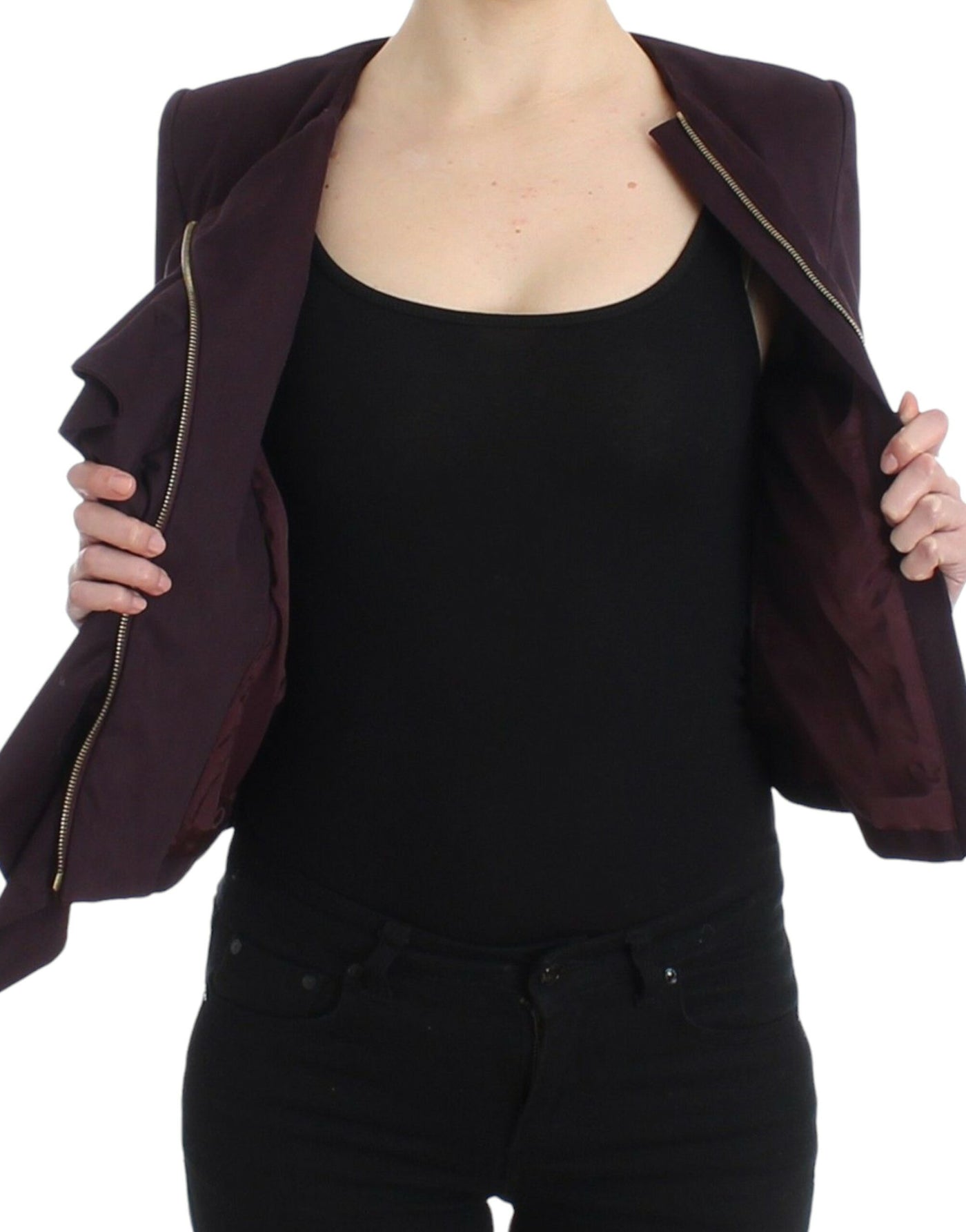 GF Ferre Veste Manteau Blazer Court Violet à Froncé