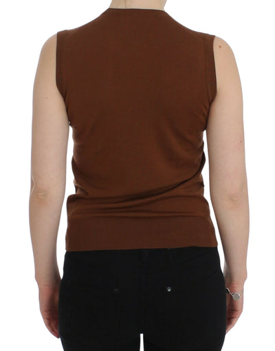 Dolce &amp; Gabbana Bruine Wollen Zwarte Kanten Vest Trui Top