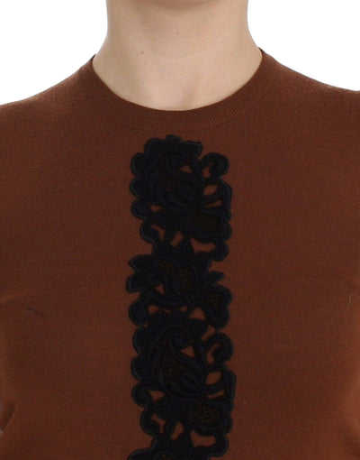 Dolce &amp; Gabbana Bruine Wollen Zwarte Kanten Vest Trui Top