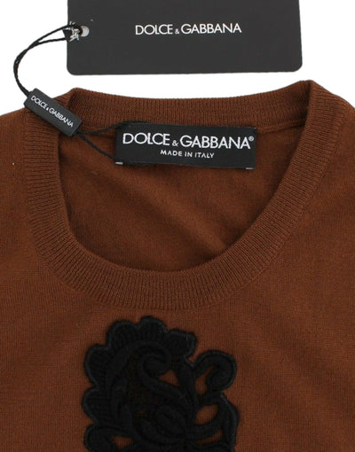 Dolce &amp; Gabbana Bruine Wollen Zwarte Kanten Vest Trui Top