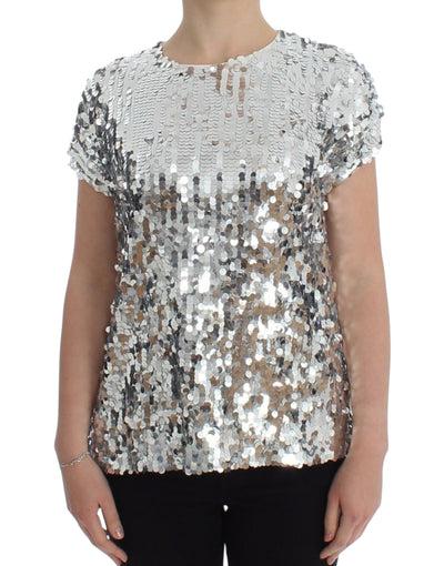 T-shirt à col ras du cou et paillettes argentées Dolce &amp; Gabbana