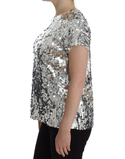 T-shirt à col ras du cou et paillettes argentées Dolce &amp; Gabbana