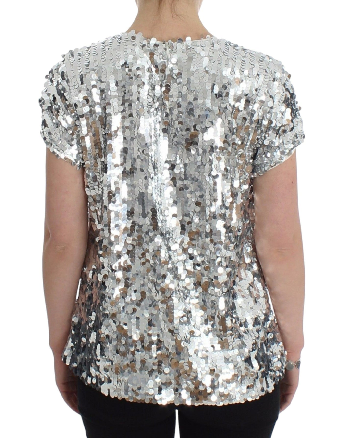 T-shirt à col ras du cou et paillettes argentées Dolce &amp; Gabbana