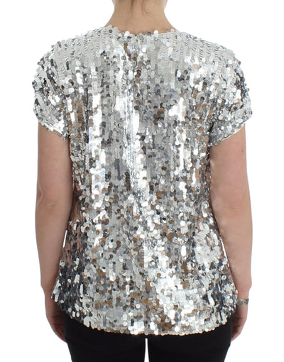 T-shirt à col ras du cou et paillettes argentées Dolce &amp; Gabbana