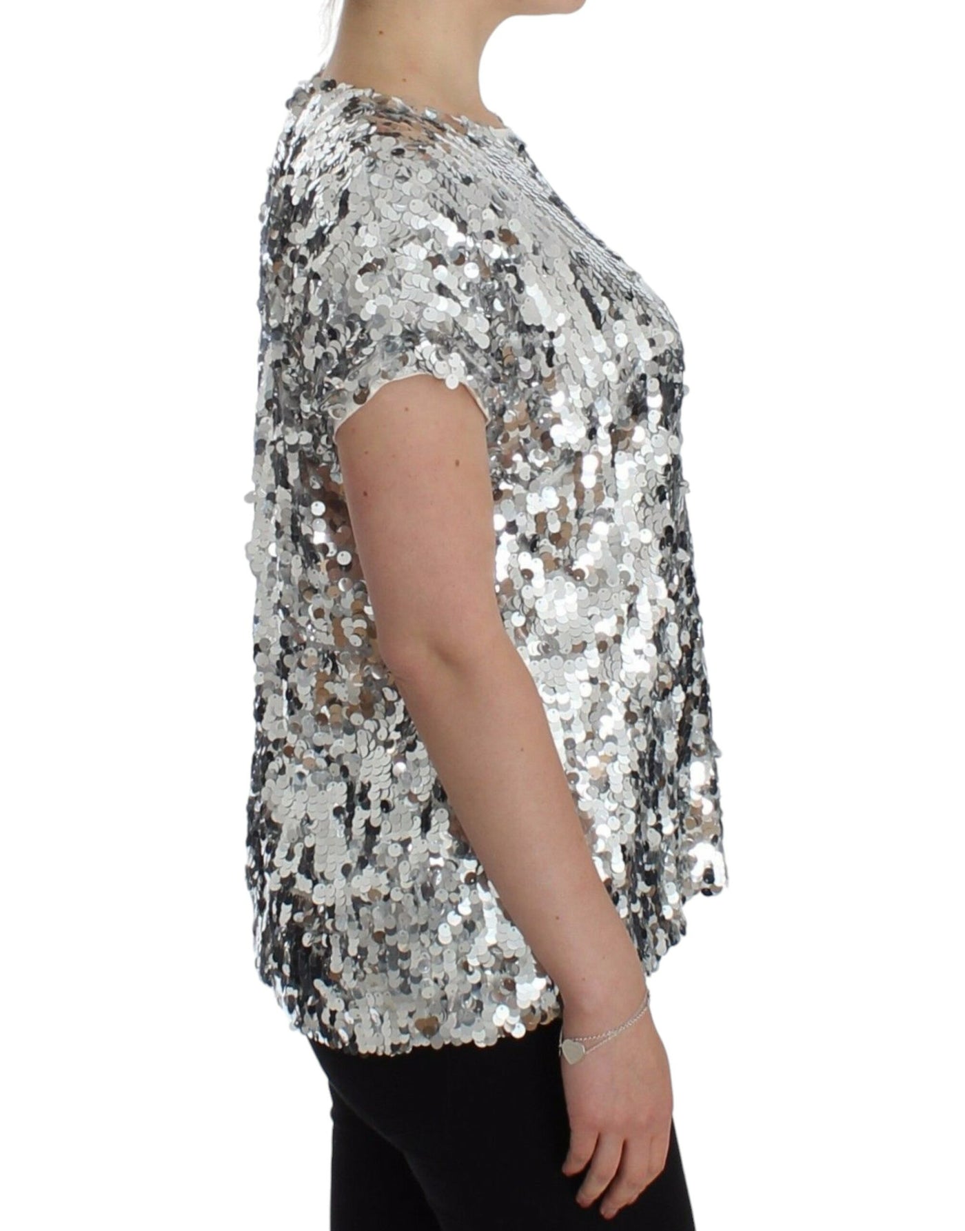 T-shirt à col ras du cou et paillettes argentées Dolce &amp; Gabbana