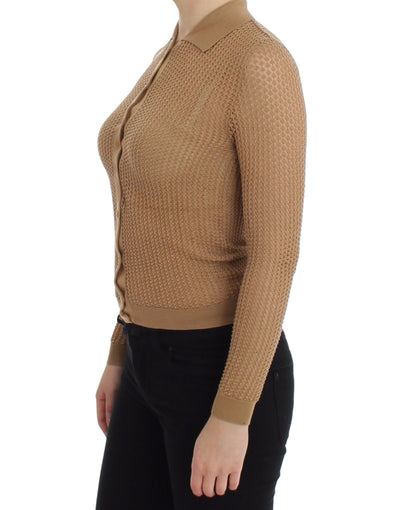 Pull cardigan polo en coton tricoté beige Dolce &amp; Gabbana