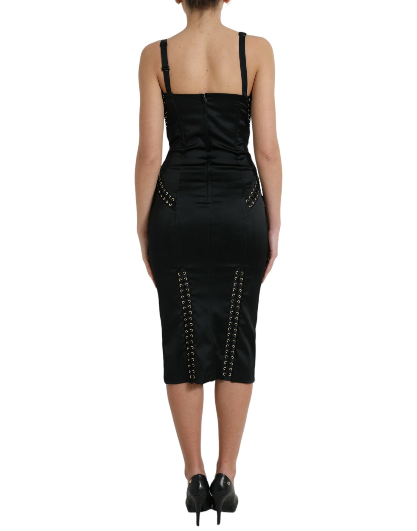 Robe mi-longue moulante en dentelle noire style bustier Dolce &amp; Gabbana