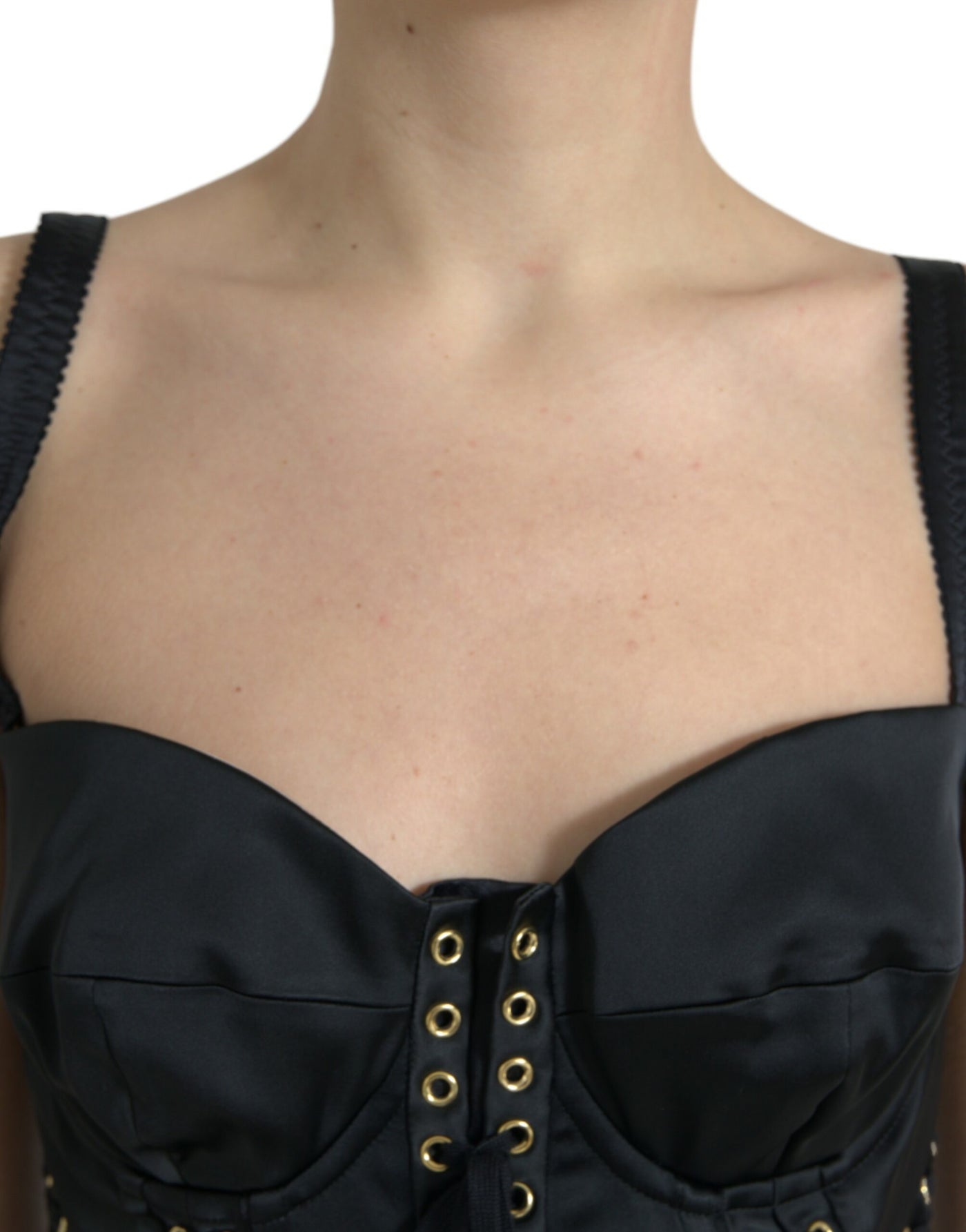 Robe mi-longue moulante en dentelle noire style bustier Dolce &amp; Gabbana