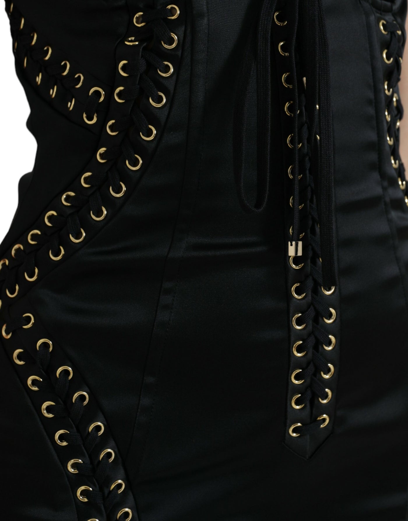 Robe mi-longue moulante en dentelle noire style bustier Dolce &amp; Gabbana