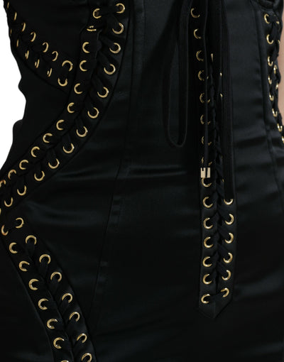 Robe mi-longue moulante en dentelle noire style bustier Dolce &amp; Gabbana