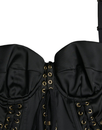 Robe mi-longue moulante en dentelle noire style bustier Dolce &amp; Gabbana