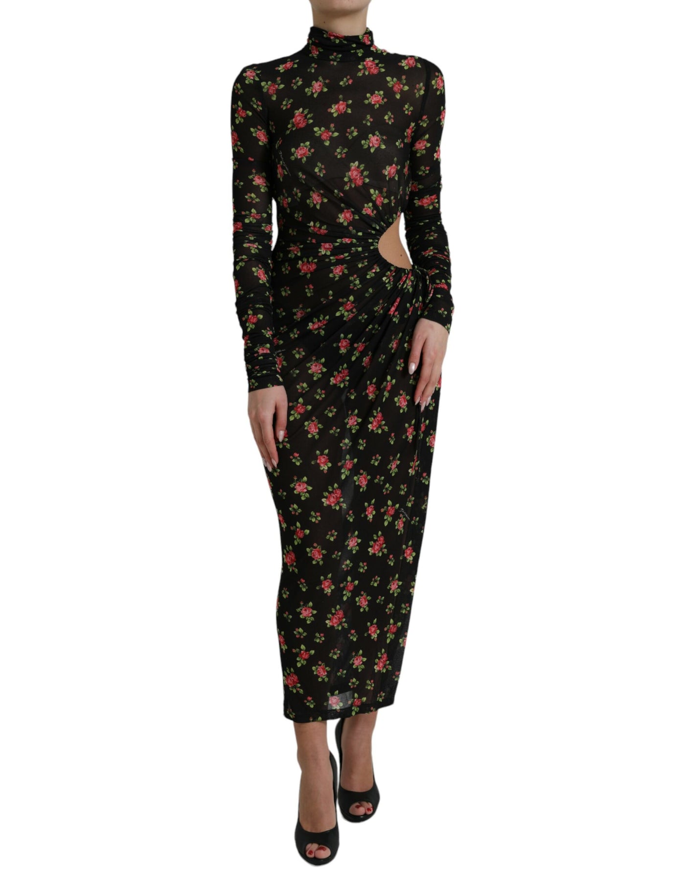 Robe longue fourreau noire à fleurs découpées Dolce &amp; Gabbana