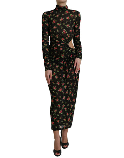 Robe longue fourreau noire à fleurs découpées Dolce &amp; Gabbana