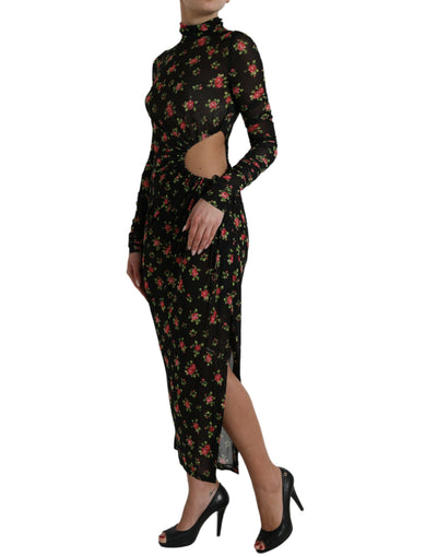 Robe longue fourreau noire à fleurs découpées Dolce &amp; Gabbana