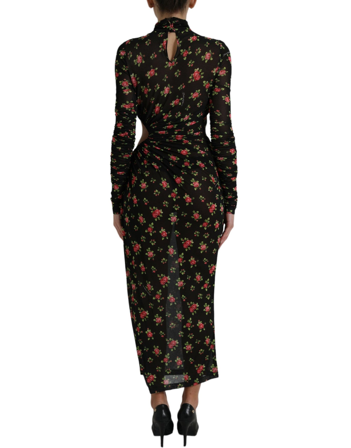 Robe longue fourreau noire à fleurs découpées Dolce &amp; Gabbana