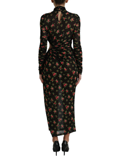 Robe longue fourreau noire à fleurs découpées Dolce &amp; Gabbana