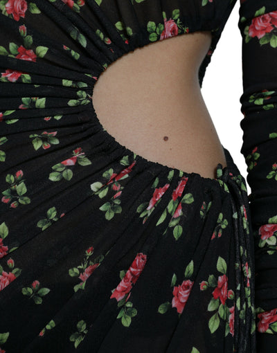 Robe longue fourreau noire à fleurs découpées Dolce &amp; Gabbana
