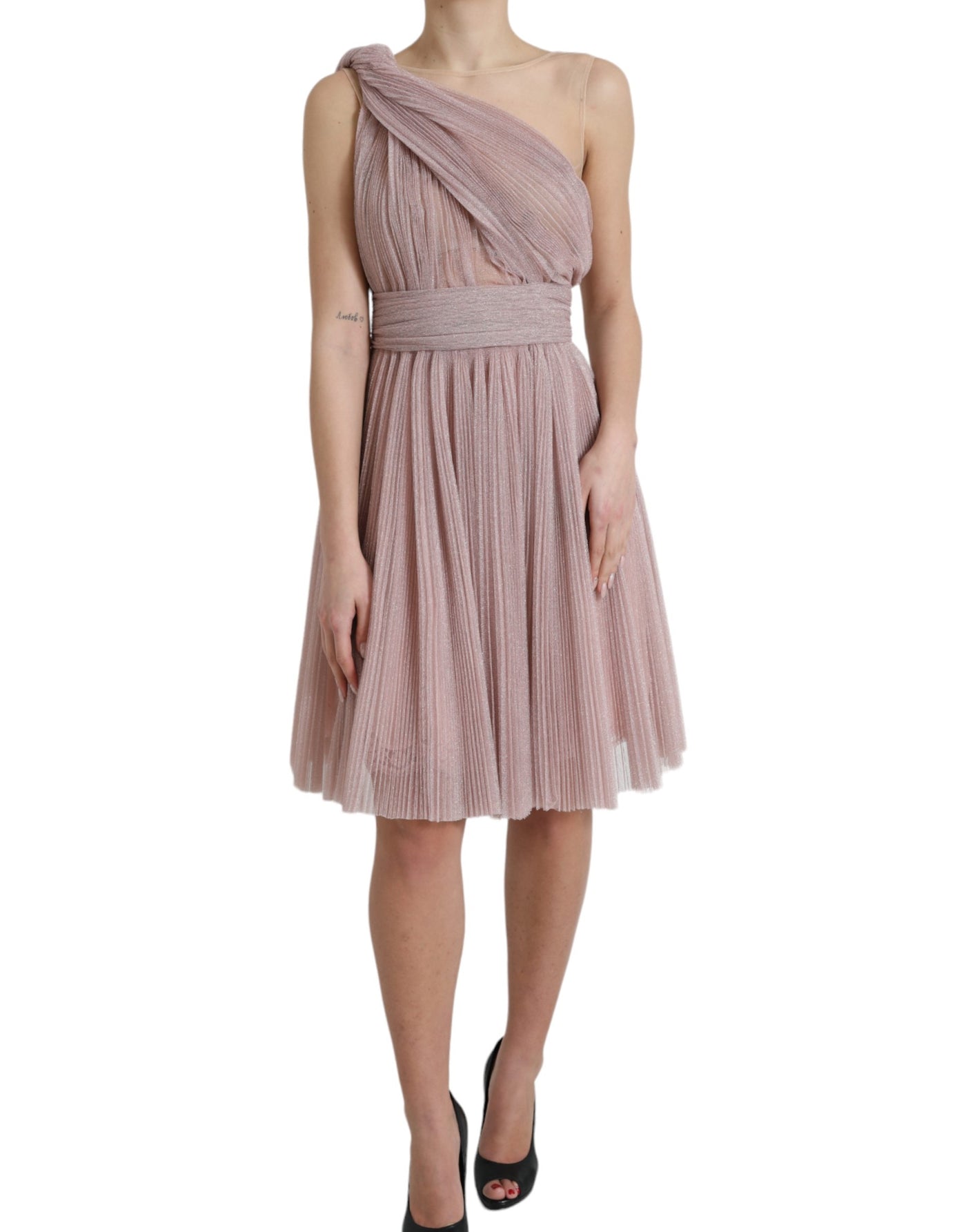 Robe en tulle plissé rose à une épaule Dolce &amp; Gabbana