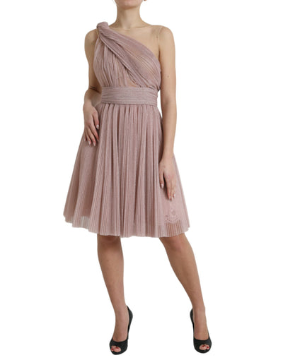 Robe en tulle plissé rose à une épaule Dolce &amp; Gabbana