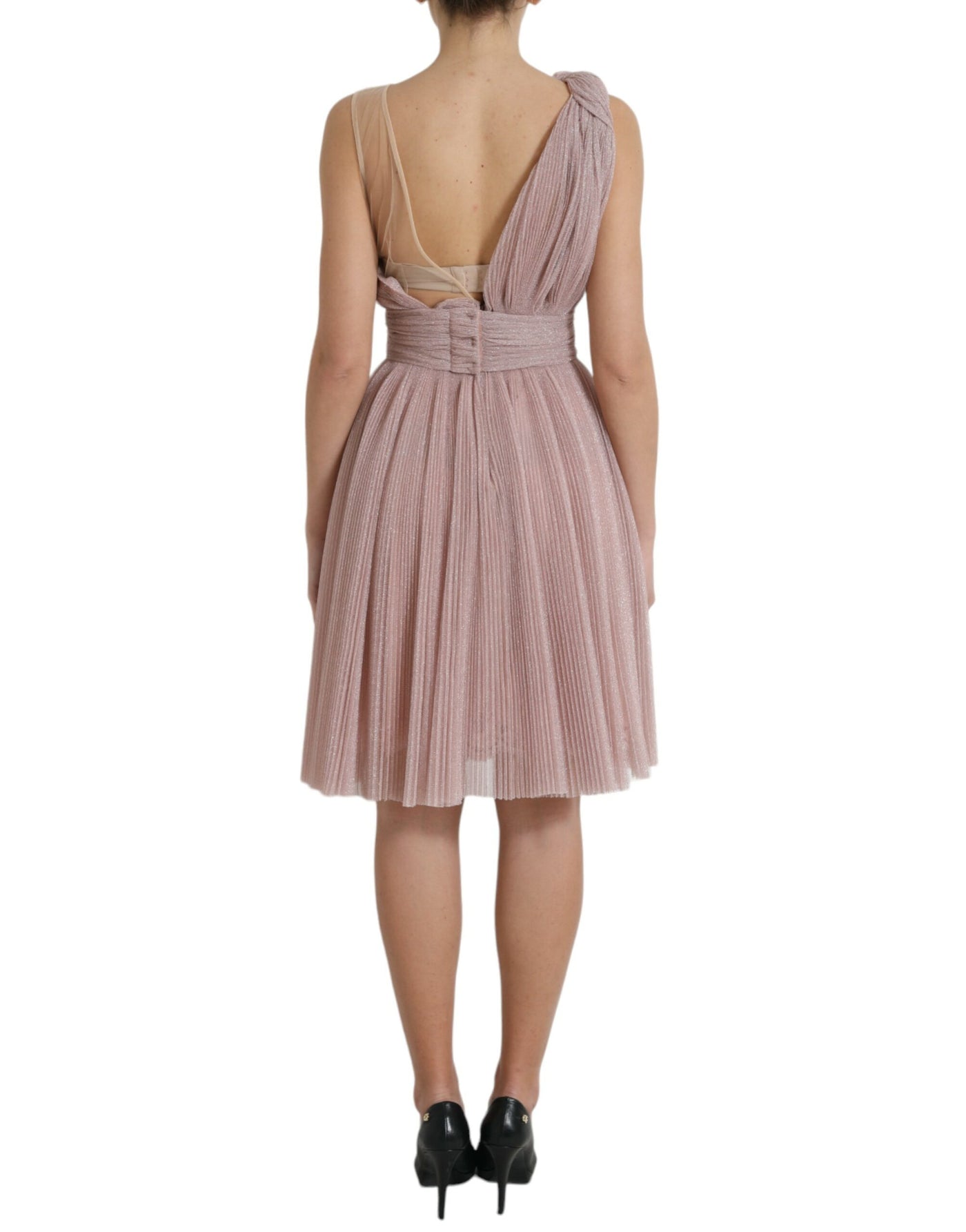 Robe en tulle plissé rose à une épaule Dolce &amp; Gabbana