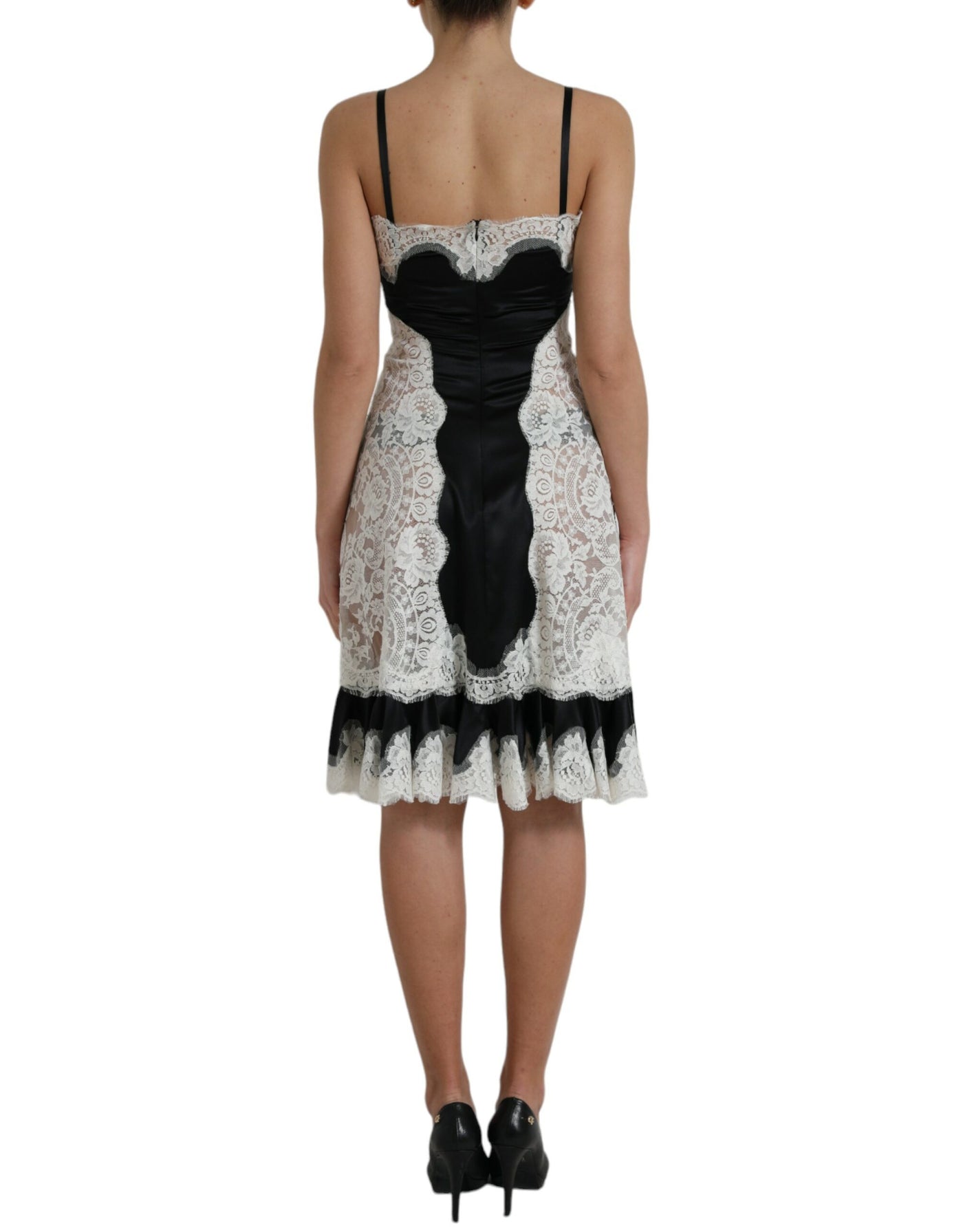 Robe trapèze transparente sans manches en dentelle noire et blanche Dolce &amp; Gabbana