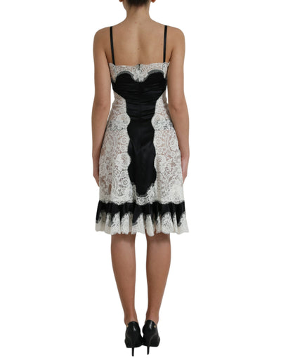 Robe trapèze transparente sans manches en dentelle noire et blanche Dolce &amp; Gabbana
