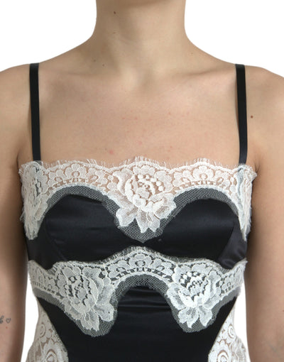 Robe trapèze transparente sans manches en dentelle noire et blanche Dolce &amp; Gabbana