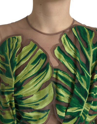 Robe longue sans manches à motif feuille de bananier vert Dolce &amp; Gabbana
