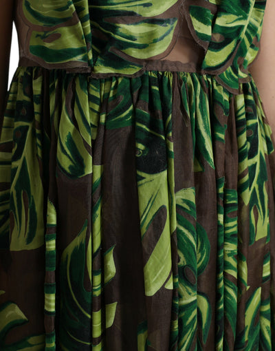 Robe longue sans manches à motif feuille de bananier vert Dolce &amp; Gabbana