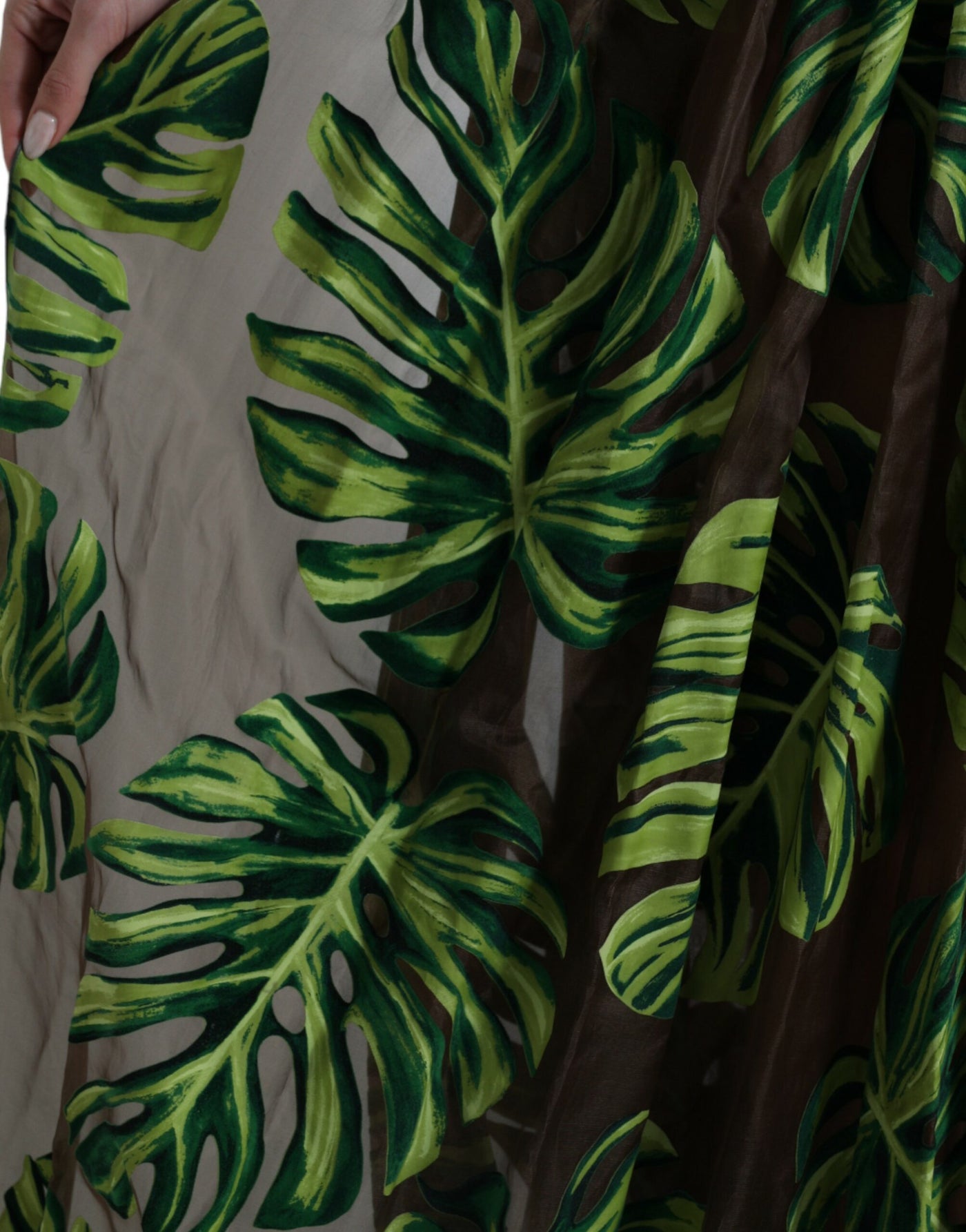 Robe longue sans manches à motif feuille de bananier vert Dolce &amp; Gabbana